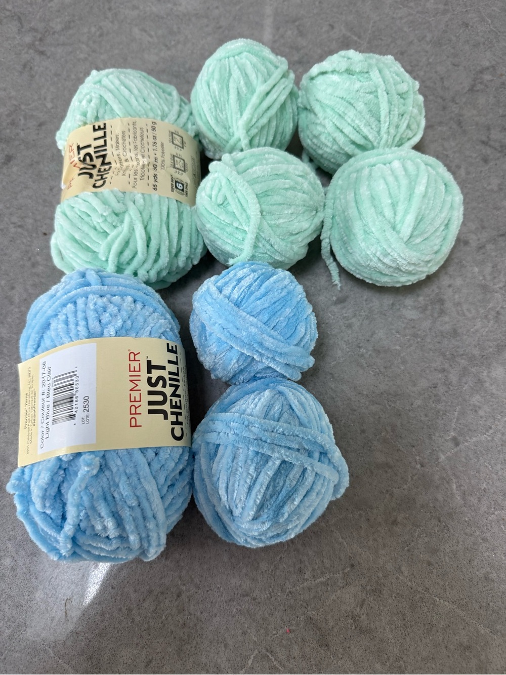 Premier Just Chenille Soft Blue and Mint Yarn Bundle, 8 skeins